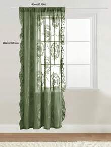 1pc Vintage Floral Lace Sheer Curtain, Retro Style Lightweight Long Pleated Ruffle Soft Light Gauze Curtain, Suitable For Home Decor All Seasons - Green - View 5