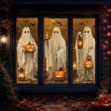 1/3pcs Vintage Country Style White Ghost Halloween Window Decals, Double-Sided Visible PVC Static Cling Glass Stickers, Suitable For Living Room, Kitchen, Store And Home Decor - Multicolor - View 4