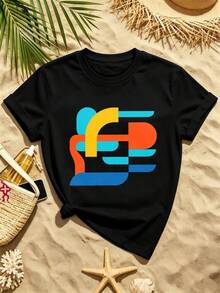 Spring Style Abstract Graphic Cotton T-Shirt, Hip Hop Street, Breathable, Graphic Design - Black - View 2