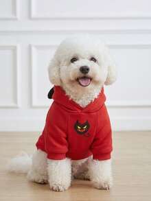 LUCKIE LABO 1 buah Baju Sweatshirt Hewan Peliharaan Motif Tanduk Setan & Ekor Kelelawar Halloween yang Lucu, Anti Kutu, Mengurangi Kerontokan Bulu, Terisolasi & Bernapas, Cocok untuk Anjing dan Kucing Kecil & Besar, Dalam & Luar Ruangan - Merah - View 6