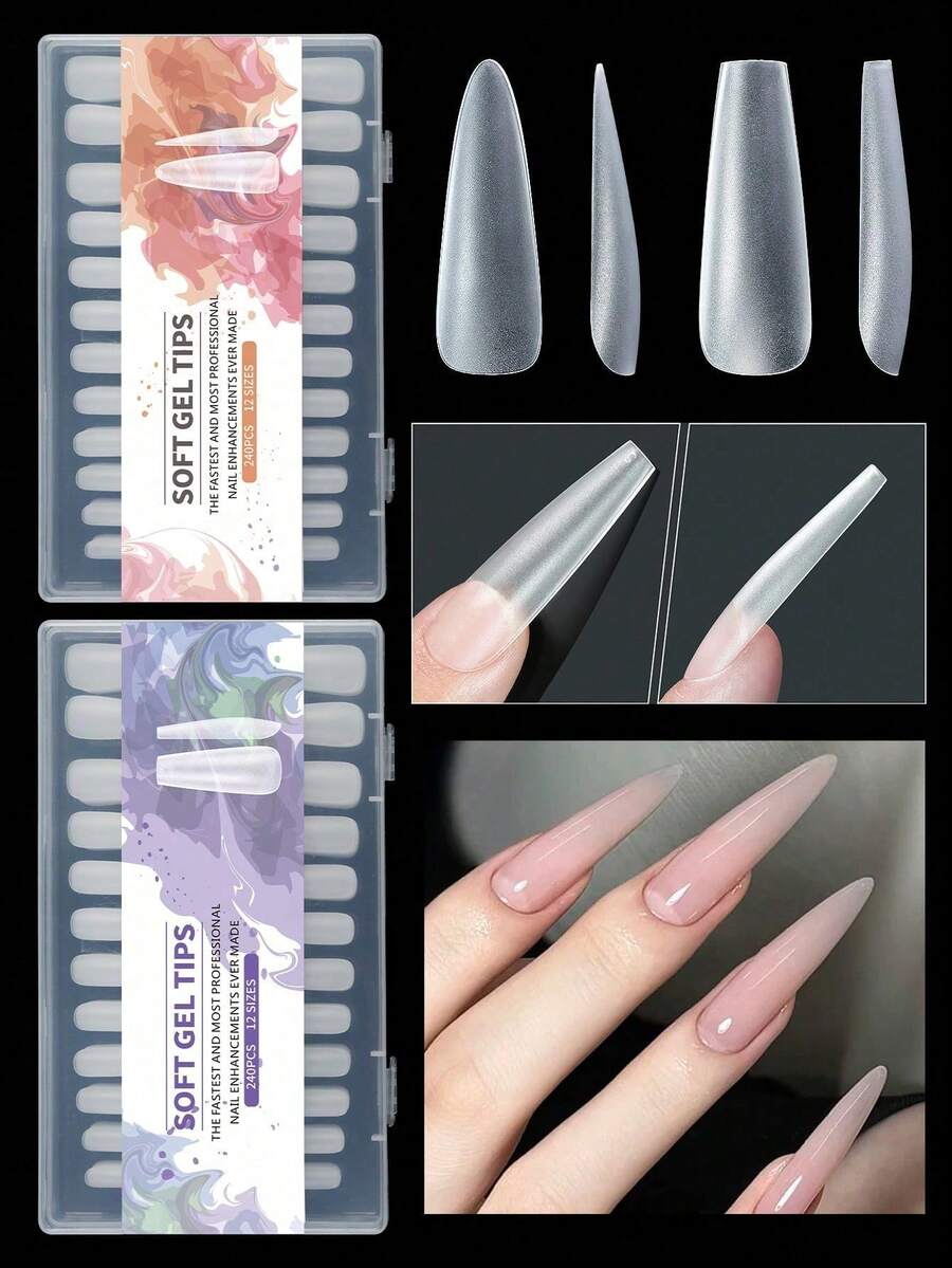 Soft Rubber Nail Clippers, Matte Full Coverage Press-On Nails, Pointed Nails, Coffin Shaped Nails, Peelable Glue Extension Nail Stickers, Capsule Press-On Nails, Nail Art Supplies, Suitable For Girls And Women Nail DIY - Multicolor - View 1