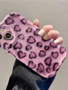 1pc Creamy Big Wave Ins Style Minimalist Gentle Personalized Pink Leopard Print Heart Pattern Phone Case, Milky White Wavy Full Coverage Lens Soft Shell Compatible With Samsung, Series Phones - White - View 4