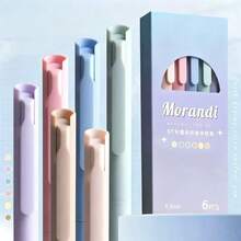 6pcs Morandi Series Assorted Color Retractable Gel Pens Set 0.5mm ST Nib Quick-Dry Ink Smooth Writing Colored Pens Suitable For Bullet Journal/Notes/Drawing Girls School Supplies School Essentials Cute Stationery College Essentials Office Students - Multicolor - View 2
