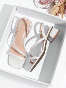 Sandalias de mujer con punta cuadrada francesa y tacón grueso, punta abierta, tacón medio, unicolor, sandalias de moda minimalista de verano, forro suave, tacón grueso cómodo con soporte estable, fáciles de poner, múltiples opciones de colores frescos, adecuadas para el uso diario, viajes, citas, combinando con faldas, vestidos, pantalones largos, alargando las líneas de las piernas, sandalias de mujer suaves, elegantes y versátiles - Albaricoque - Ver 6