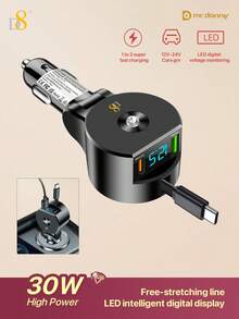 D8 3-In-1 Retractable Car Charger | 30W PD + 18W QC3.0 Fast Charging, USB-C Multi-Port Car Charger | Foldable & Retractable Cable, Portable Mini Travel Charging Essential | Compatible With IPhone 17/16/15, Ma*Book & S24/S23+ Fast Charging - Multicolor - View 19