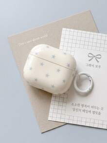 韓式簡約奶油白配淺藍星星耳機保護殼，附掛環，適用 AirPods4/AirPodsPro1/2/3，清新甜美女孩風耳機保護套 - 白色 - 查看 2