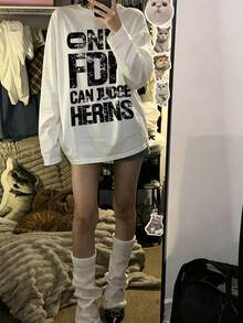 Y2K American Street Style Retro Loose Long Sleeve T-Shirt For Women, Layering Versatile Minimalist Casual Fashion Inner Layer Base White - White - View 1