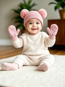 4 piezas/Set Gorro y guantes de punto para bebé, adecuado para niños/niñas, regalo ideal para Navidad/Acción de Gracias. Gorro de punto cálido, transpirable, suave y amigable con la piel para bebé - Multicolor - Ver 2