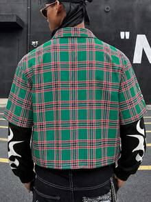 Modcrash Men's Plaid Letter Print Casual Versatile Daily Wear Shirt - Multicolor - View 4