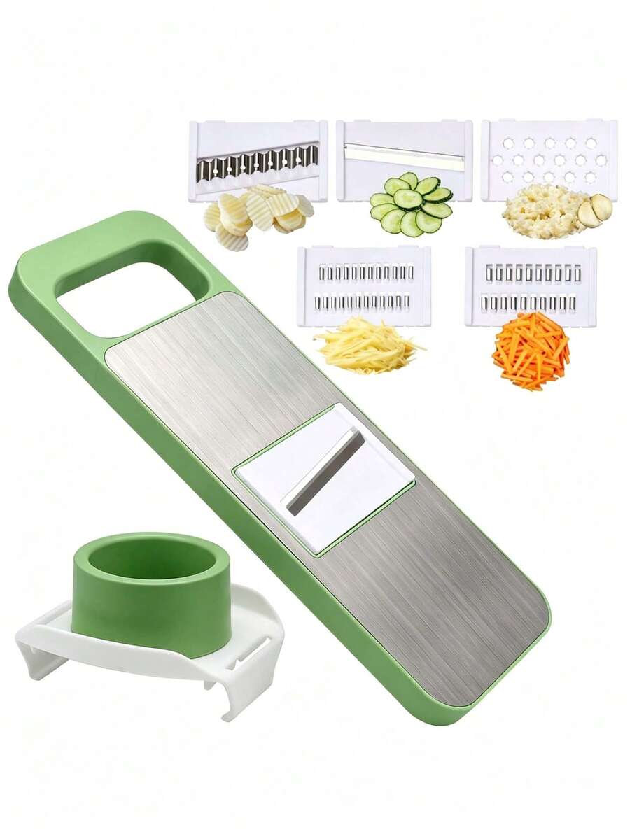 Stainless Steel Multi-Function Vegetable Cutter And Grater Kit, Replaceable Blades, Manual Kitchen Tool Set For Potatoes, Carrots And Cucumbers, Stainless Steel Cutting And Grating Tools