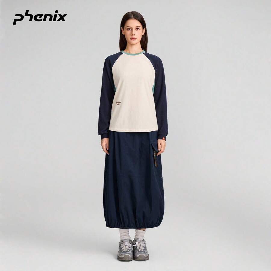Phenix 女款拼色長袖 T 恤 春秋抓絨保暖內搭底層上衣 - 燕麥色 - 查看 1