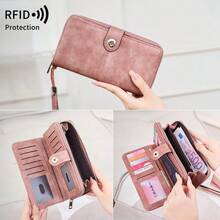 MIYIN RFID 防盜刷蠟皮長款手腕包錢包,按扣拉鍊多卡夾層錢包,多功能文件護照夾附手提帶 - 彩色 - 查看 11