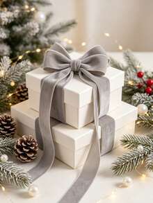 Grey Flocked Ribbon Christmas Ribbon For Gift Wrapping, Christmas Tree Decor, Wreath Decoration, Christmas Hanging Ornaments, Flocked Satin Ribbon Bows 1/4 Inch X 10 Yards (Multiple Sizes Available) With Paper Spool For Easy Storage - Grey Size 10 - View 3