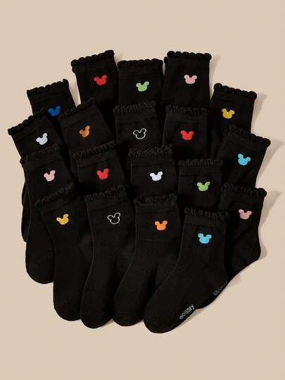Disney Socks/Mickey Socks 1/5 Pairs Spring/Summer Kids School Style Ruffled Sports Socks Cute Cartoon Colorful Mickey Pattern Accents Minimalist Soft Skin-Friendly Versatile Short Socks Playful Casual Breathable Comfortable Sweat-Absorbing Odor-Resistant Campus Socks Suitable For School Outfits/Birthday Parties/Travel/Home Relaxation/Back To School Season Random Color And Style