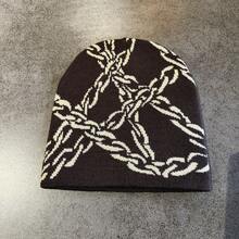 1pc Unisex Chain Jacquard Knit Beanie, Millennium Gothic Intertwined Chain Pattern Elastic Pull-On Hat, Streetwear Style, Suitable For Daily Wear, Skateboarding, Outdoor, Autumn/Winter - A - View 12
