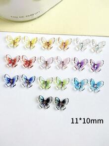 100pcs Transparent Aurora Holographic Gradient Butterfly Resin Nail Art Charms, 3D Resin Nail Decor Accessories For DIY Nail Decoration, Random Colors - Multicolor - View 5