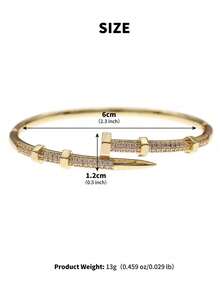 1pc Men's Gold-Tone Copper Geometric Nail Inlaid CZ Luxury Style Bracelet, Suitable For Party And Dance - Multicolor - View 2