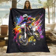 Colorful Motocross Rider Fleece Blanket Tropical Jungle Leaf Premium Jacquard Weave Blanket – Lightweight Travel Essential - Multicolor - View 2