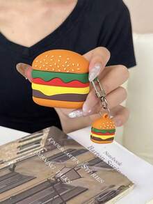 Cute 3D Hamburger Silicone Earphone Protective Case With Mini Hamburger Pendant, Cartoon Food Design Shockproof Protective Cover, Suitable Compatible With Airpods 4, Pro/Pro 2/Pro 3, Soft Anti-Drop Earbud Shell With Keychain - Multicolor - View 4