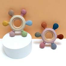 6-Point Teething Boat Steering Wheel Teether For Baby, Silicone And Beech Wood Teething Toy For Infant Teething Period - Multicolor - View 3