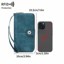 MIYIN RFID 防盜刷蠟皮長款手腕包錢包,按扣拉鍊多卡夾層錢包,多功能文件護照夾附手提帶 - 彩色 - 查看 7