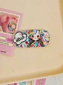1pc Creative Mirror Phone Back Sticker Adhesive Folding Stand, Funny Cartoon Mirror Makeup Mirror For Girls, Sturdy Desktop Support For Watching Shows, Niche Design - Multicolor - View 12
