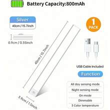 1pc Motion Sensor Wireless LED Light, 3 Color Modes, USB Rechargeable Lamp, Ultra-Thin Smart LED Cabinet Closet Light, Comes With Charging Cable, Suitable For Cabinet, Kitchen, Bedroom, Staircase Lighting - Side-lit 3-color - View 9
