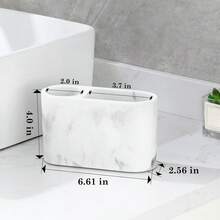 Resin Toothbrush Holder, 2-Compartment Bathroom Accessory, Elegant Storage For Toothbrushes And Toothpaste, Suitable For Bathroom And Guest Toilet Sink - White Marble Pattern - View 7