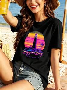 Byron Bay Retro Graphic T-Shirt In High Quality Cotton, Crew Neck, Comfortable Fit, Casual. - Black - View 1