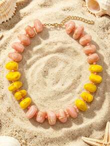 1 pieza Collar de cuentas de acrílico asimétrico estilo bohemio europeo y americano para mujeres, adecuado para vacaciones y uso diario - Collar de cuentas acrílicas hecho a mano - Ver 7