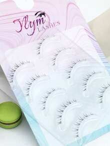 5 Pairs Cat Ear Faux Lower Eyelashes, Ultra-Fine Transparent Stem, Comfortable For Beginners, Hair-Flow Style, Korean & Japanese Light Makeup, Suitable For Dates And Parties, Multiple Styles - Black - View 5