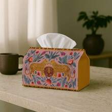 1pc Tissue Box Leopard Print Floral Pattern Bohemian Folk Art Style - Multi-Functional Napkin Dispenser, Suitable For Home, Party, Car Decoration - Decorative Tissue Paper Storage Box, Living Room, Bedside Table - Compatible With Tissues/Paper Rolls/Paper Sheets, 2D Flat Printing - Multicolor - View 3
