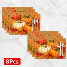 1pc/4pcs/6pcs/8pcs, Autumn, Pumpkin Pattern Suitable For Dining Table, Breakfast Mat, Coffee Bar, All-Season Decoration, Washable Table Mat, Room Decor, Kitchen Dining Table Mat, Indoor/Outdoor Party Decoration, Home Decor, Ideal Gift - Multicolor - View 13