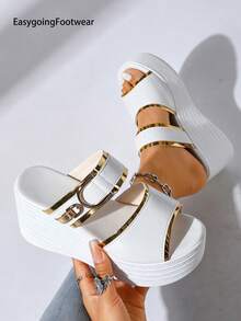 Women's Open Toe Platform Wedge Sandals, Comfortable Versatile Casual Shoes For Daily Wear, Home And Outdoor - White - View 1
