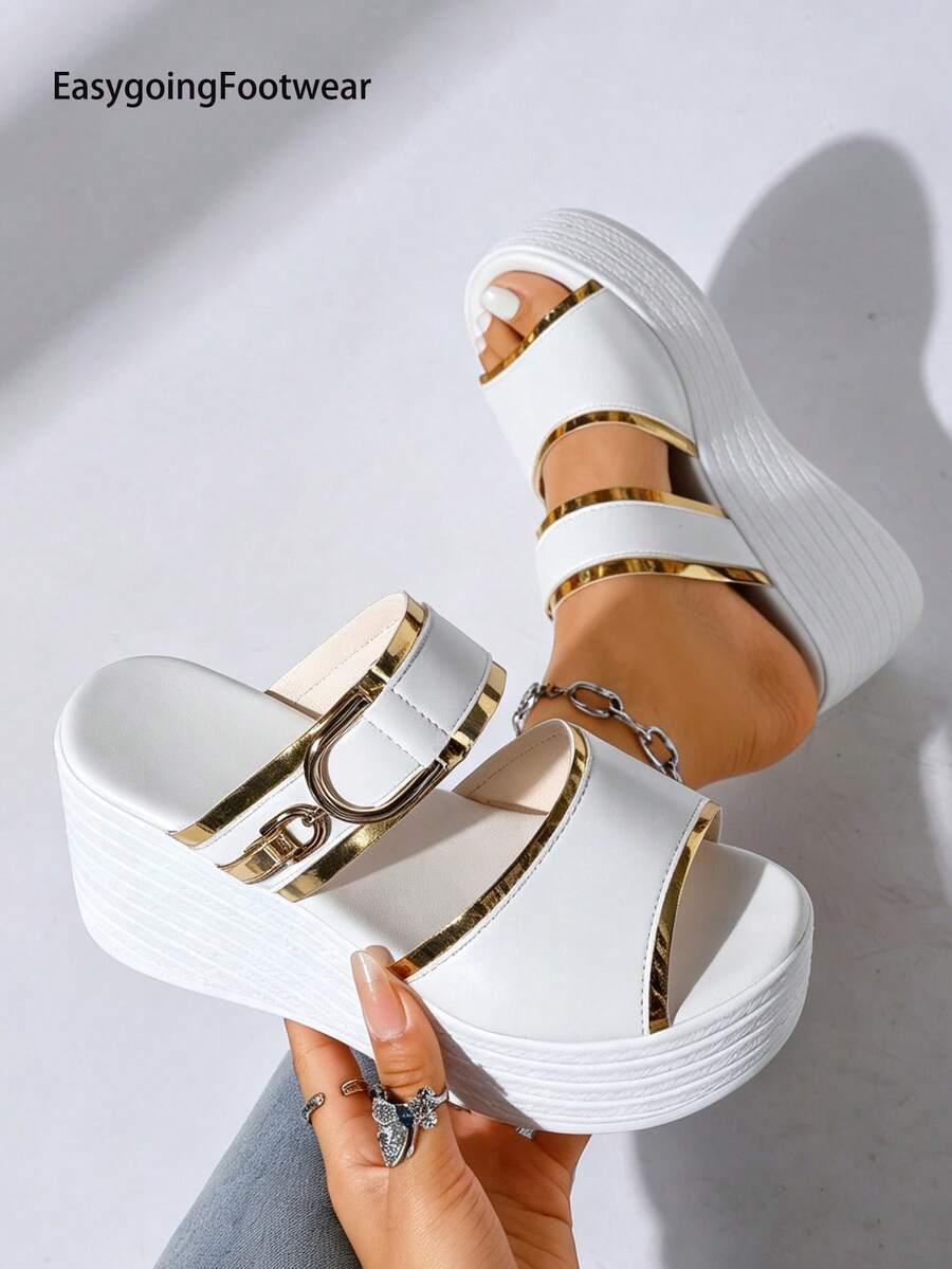 Women's Open Toe Platform Wedge Sandals, Comfortable Versatile Casual Shoes For Daily Wear, Home And Outdoor - White - View 1