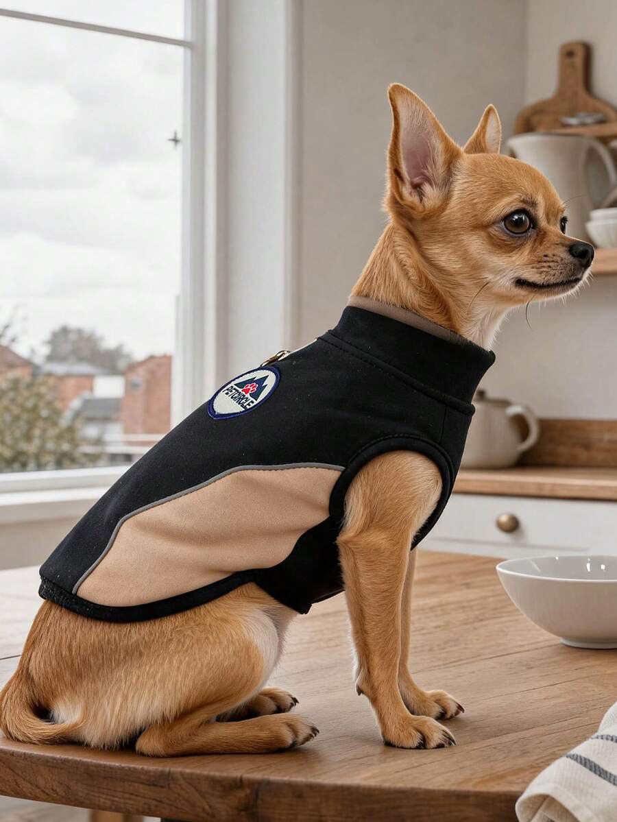 PETCIRCLE 1件裝寵物衣服 小狗幼犬貓用 可愛柔軟透氣舒適戶外探險背心,附牽繩扣環 - 黑色 - 彩色 - 查看 1