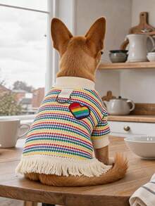 PETCIRCLE 1件寵物衣服 小狗幼犬貓用 可愛柔軟透氣舒適戶外穿著 附牽繩扣 彩虹流蘇背心 - 彩色 - 查看 2
