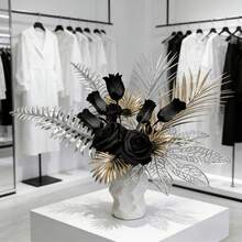 9pcs/Set Black, Gold, Silver Artificial Flower Materials DIY Bouquet, Luxurious And Elegant, Suitable For Various Home Decor, Holiday Decoration - Black Gold Silver - View 5