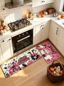1/2pcs Halloween Pink Ghost Pattern, Vintage Diatomaceous Earth Bath Mat, Super Absorbent, Non-Slip, Perfect For Bathroom, Kitchen And Dining Room, Quick Drying, Machine Washable, Ideal Home Decor And Bathroom Mat Gift - Multicolor - View 3