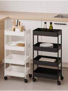 SH--4-Tier Organizer Cart with Rolling Wheels, Multifunctional Shelf for Kitchen, Bathroom and Office--recomendar - negro - Ver 3