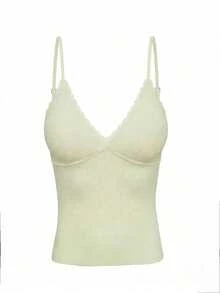 Lace V-Neck Sexy Camisole Bra For Women, Backless Padded Bralette Crop Top For Summer Casual - Green - View 6