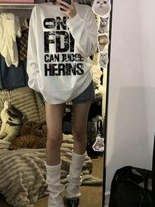 Y2K American Street Style Retro Loose Long Sleeve T-Shirt For Women, Layering Versatile Minimalist Casual Fashion Inner Layer Base White - White - View 2