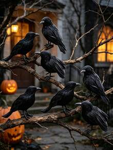 1pc Scary Black Crow, Realistic Crow Prop, Lifelike Crow, Simulated Animal Black Feather Crow, Halloween Ghost Festival Decoration Prop, Suitable For Christmas, Day Of The Dead, Halloween Decoration, Autumn Home Decor, Collectible Statue, Halloween Party, Haunted House, Cemetery And Gothic Decor - A - View 4