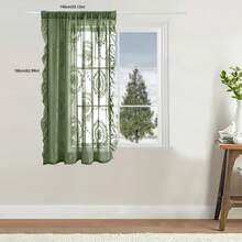 1pc Vintage Floral Lace Sheer Curtain, Retro Style Lightweight Long Pleated Ruffle Soft Light Gauze Curtain, Suitable For Home Decor All Seasons - Green - View 13