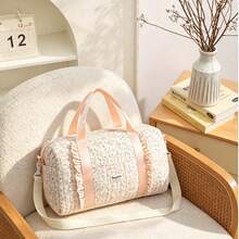 1pc Pink Floral Ruffle Children's Travel Bag Set, Mix & Match Handbag, Crossbody Bag, Cylinder Luggage Bag, Tassel Makeup Storage Bag, Simple Handbag Combination, Suitable For Girls' Short Trips, Outdoor Camping, Study Tours - Multicolor - View 11
