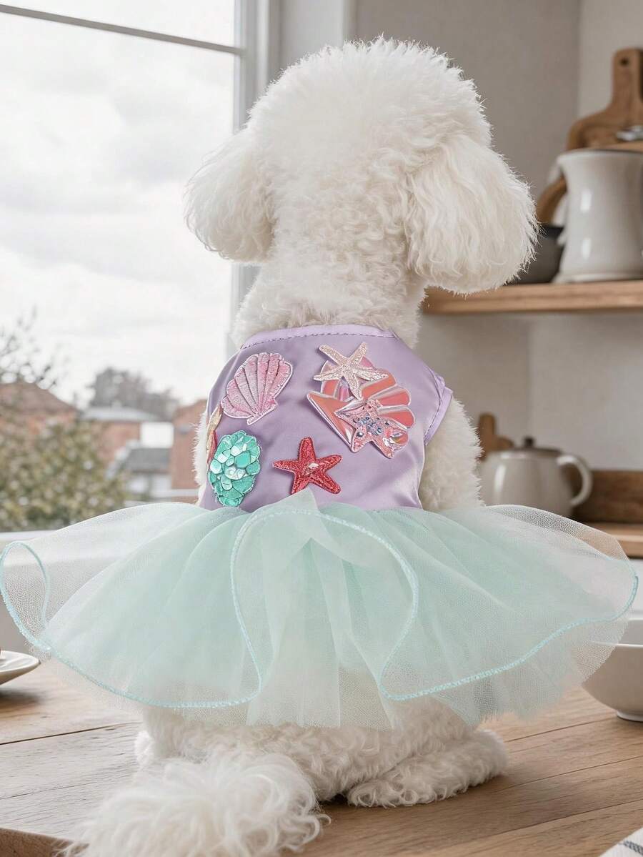 PETCIRCLE 1件寵物洋裝,適用於小型犬、幼犬和貓,可愛甜美公主風優雅美人魚公主芭蕾舞裙 - 彩色 - 查看 1