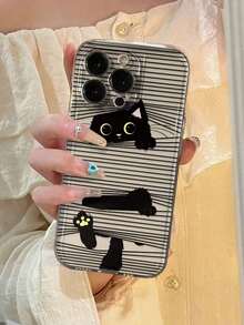 Black Cat Transparent Minimalist Fashion Creative Shockproof Phone Case Compatible With 17/17 Pro/17 ProMax, 16/11/16 Pro/16 Plus/16 ProMax/16E/15 ProMax/13/14/12 - Clear - View 4