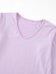 2pcs Women's Thermal Underwear Set, Round Neck Top + Pants, Winter Base Layer Tight-Fitting Innerwear - Lilac Purple - View 5