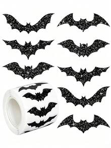 500pcs/Roll Halloween Bat Shaped Laser Shiny Self-Adhesive Stickers, Halloween Decoration Stickers, Gift Decoration Stickers - View 2
