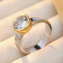 Women's Dual-Color Round Ring, Suitable For Daily Commute, Outdoor Shopping, Party Wear Accessory - Silver - View 3